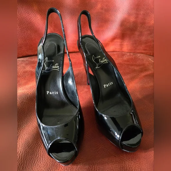 Christian Louboutin Hot Chick Sling Alta Black Stiletto Heels